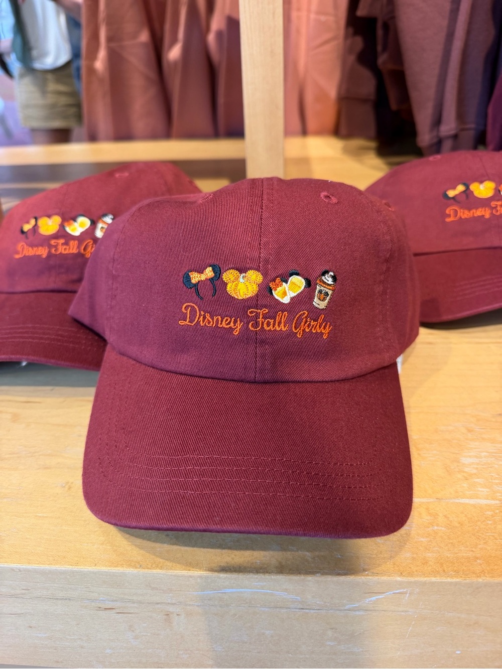 Disney Parks 🍁 Fall Girly Hat Burgundy Mickey Pumpkin Spice Baseball Cap 2026